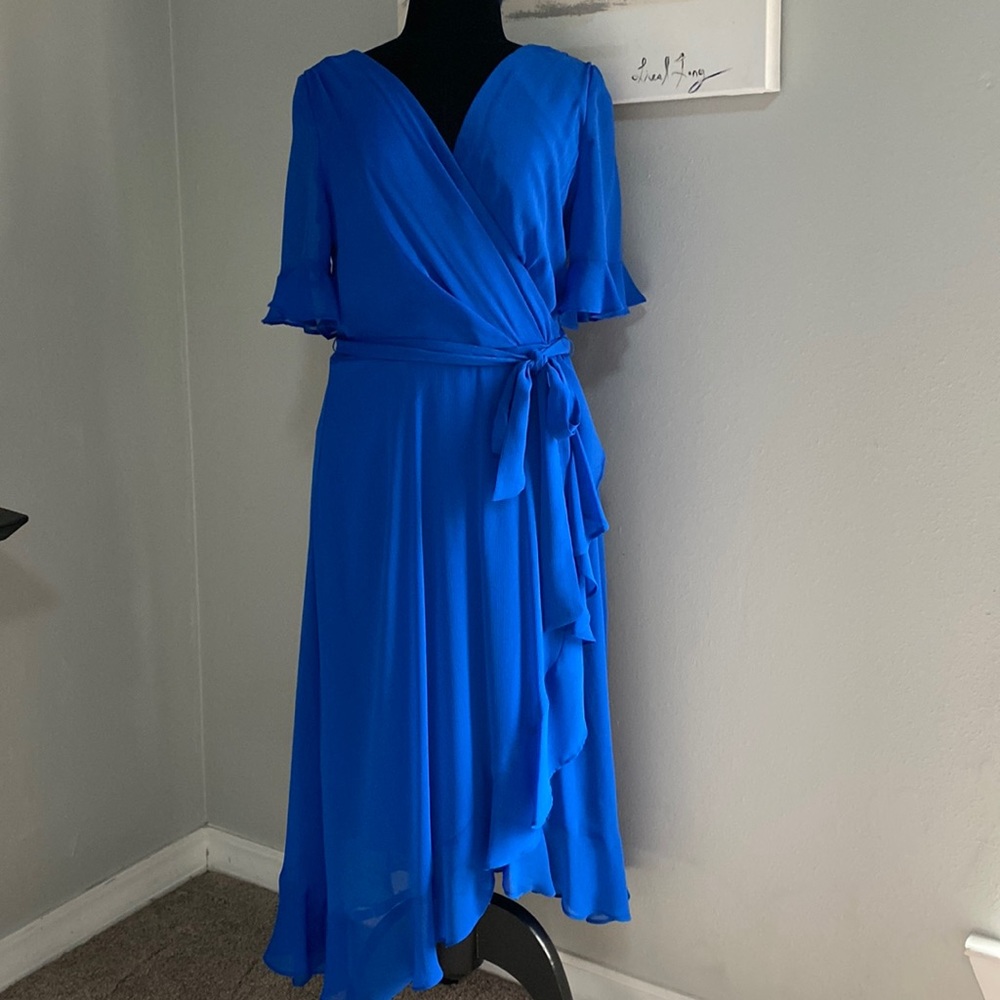 DKNY Faux-Wrap Dress with Flutter-Sleeves